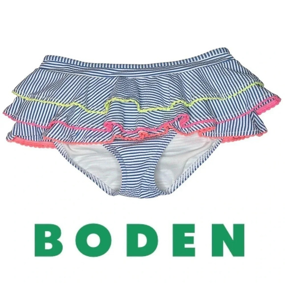 Mini Boden | Swimsuit Bottoms Ruffle Seersucker Striped Stretch EUC - Picture 1 of 9